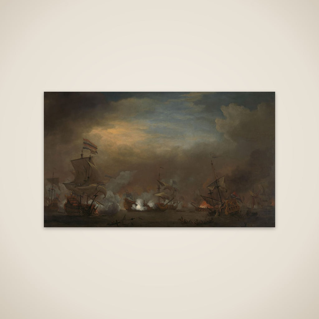 "Nocturnal Sea Battle between Cornelis Tromp on the ""Gouden Leeuw"" and Sir Edward Spragg on the ""Royal Prince"" during the Battle at Kijkduin (Battle of Texel), 21 August 1673: episode from the Third Anglo-Dutch War" unframed print