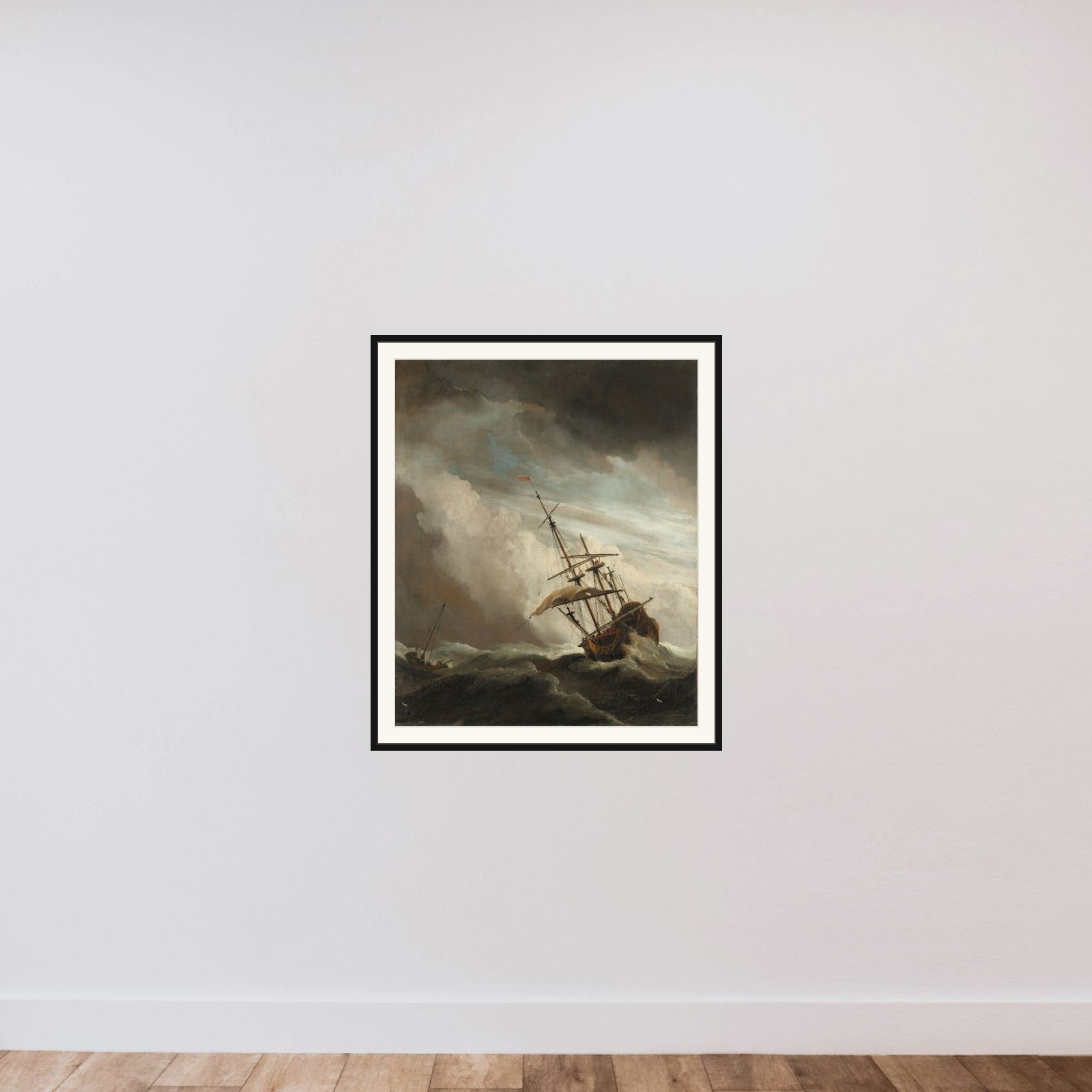 A Ship on the High Seas Caught by a Squall, Known as ‘The Gust’ framed — shown to scale