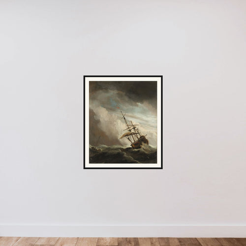 A Ship on the High Seas Caught by a Squall, Known as ‘The Gust’ framed — shown to scale