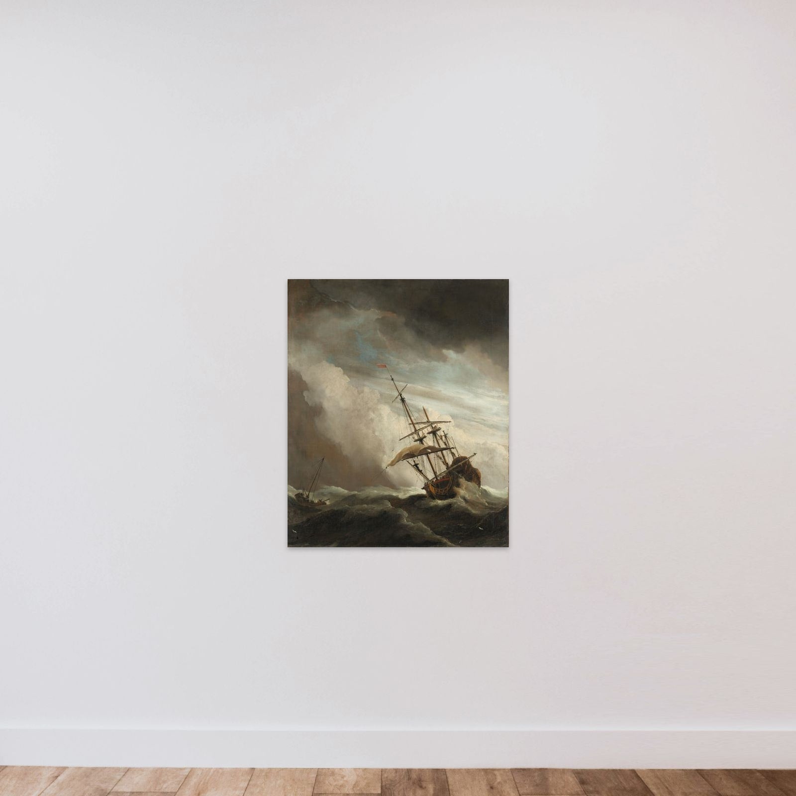 A Ship on the High Seas Caught by a Squall, Known as ‘The Gust’ unframed — shown to scale