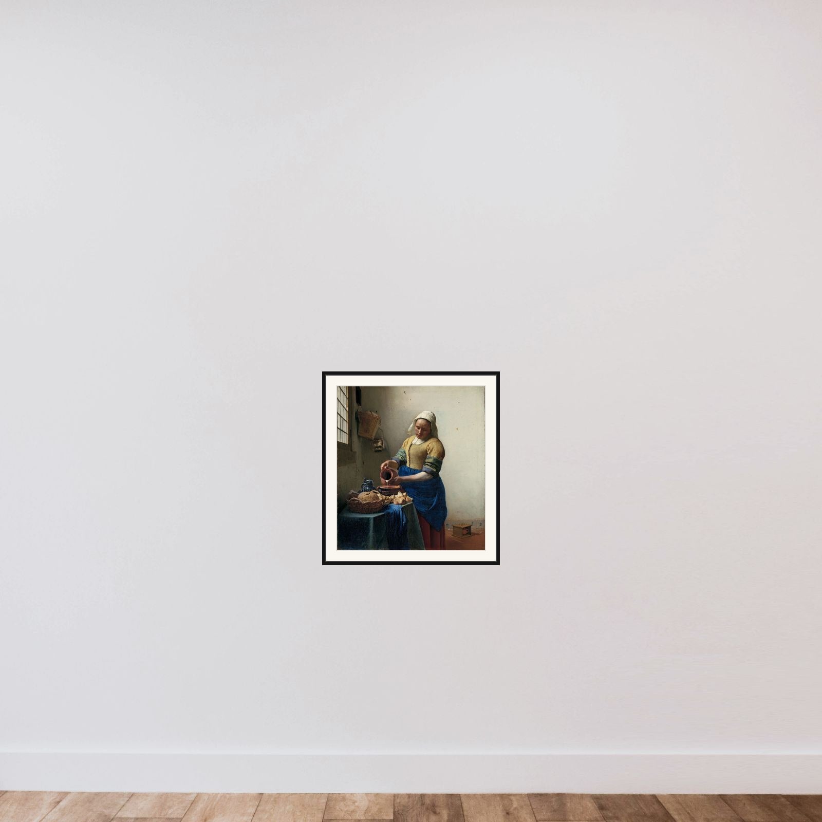 The Milkmaid framed — shown to scale