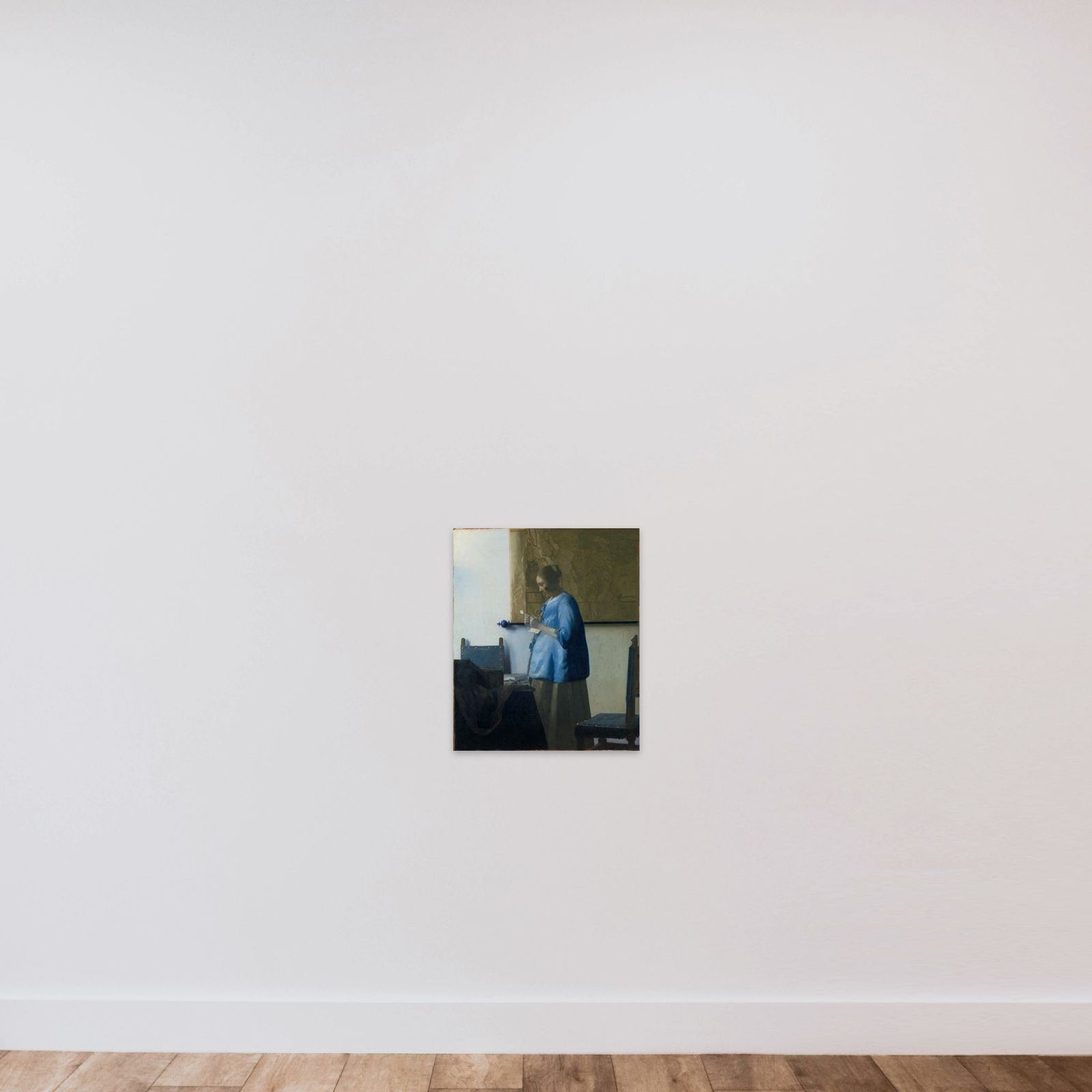 Woman in Blue Reading a Letter unframed — shown to scale