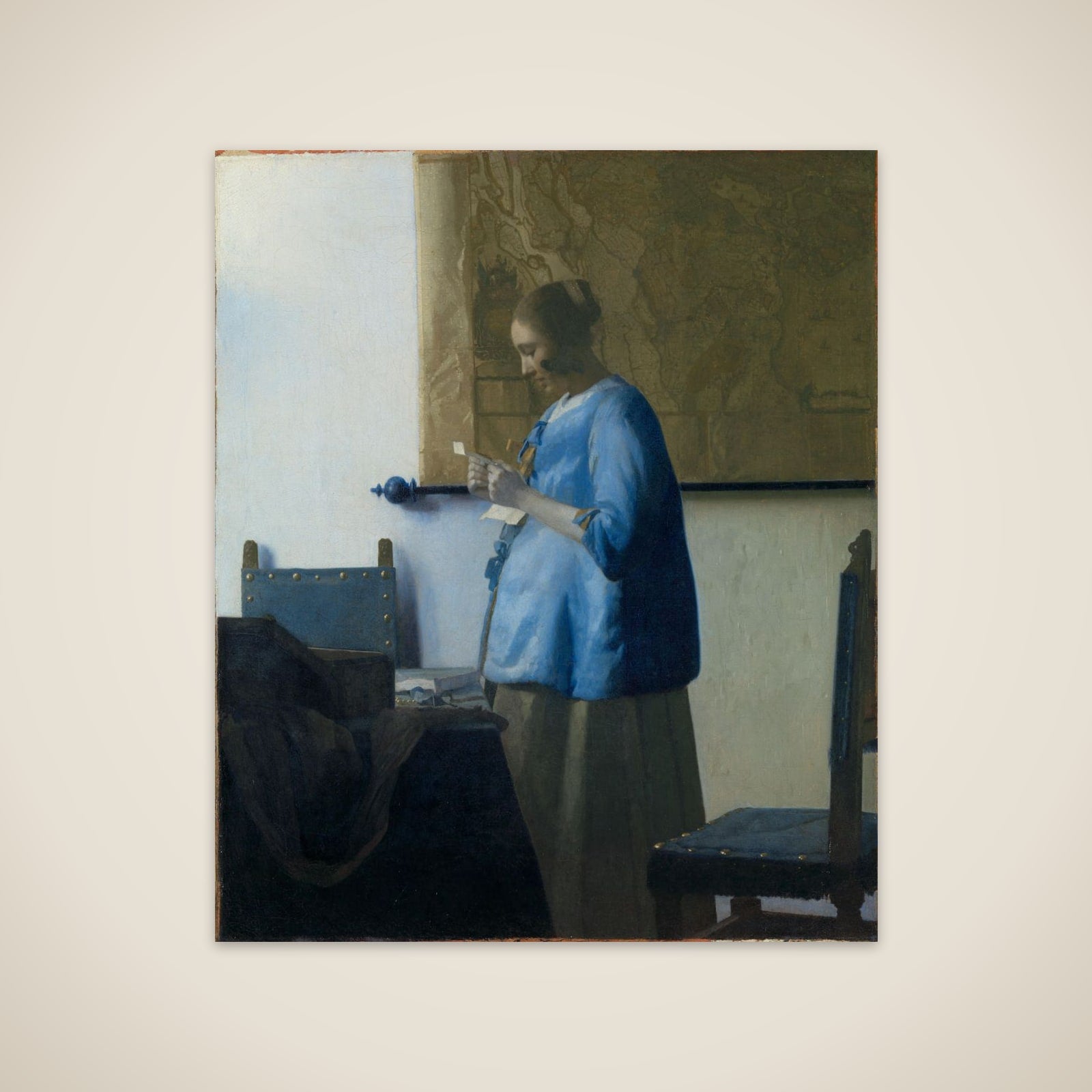 Woman in Blue Reading a Letter unframed print