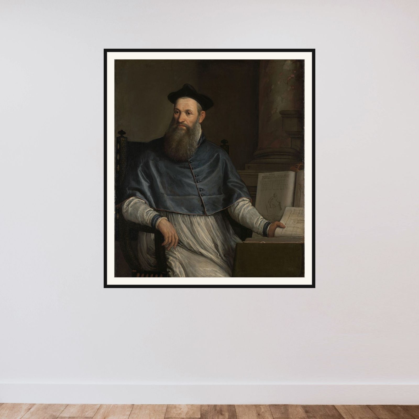 Portrait of Daniele Barbaro framed — shown to scale