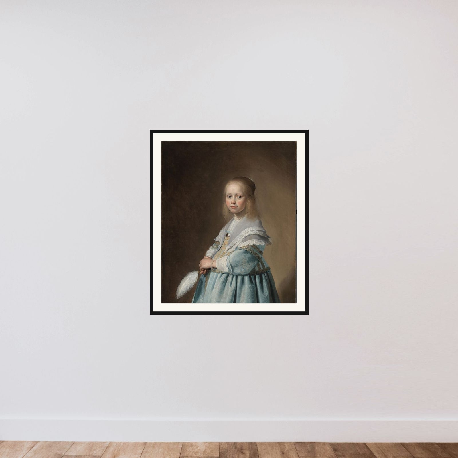 Portrait of a Girl Dressed in Blue framed — shown to scale