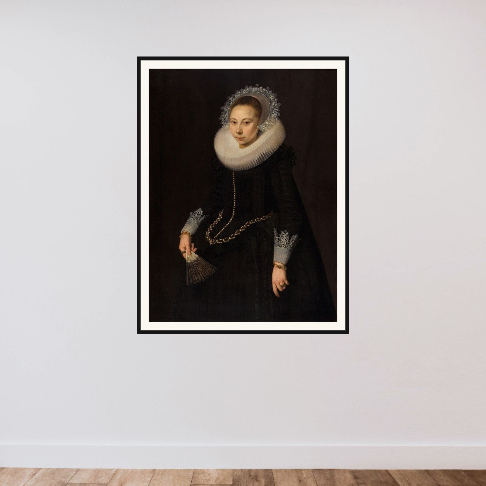 Portrait of Maria Overrijn van Schoterbosch (1599/1600-38) framed — shown to scale