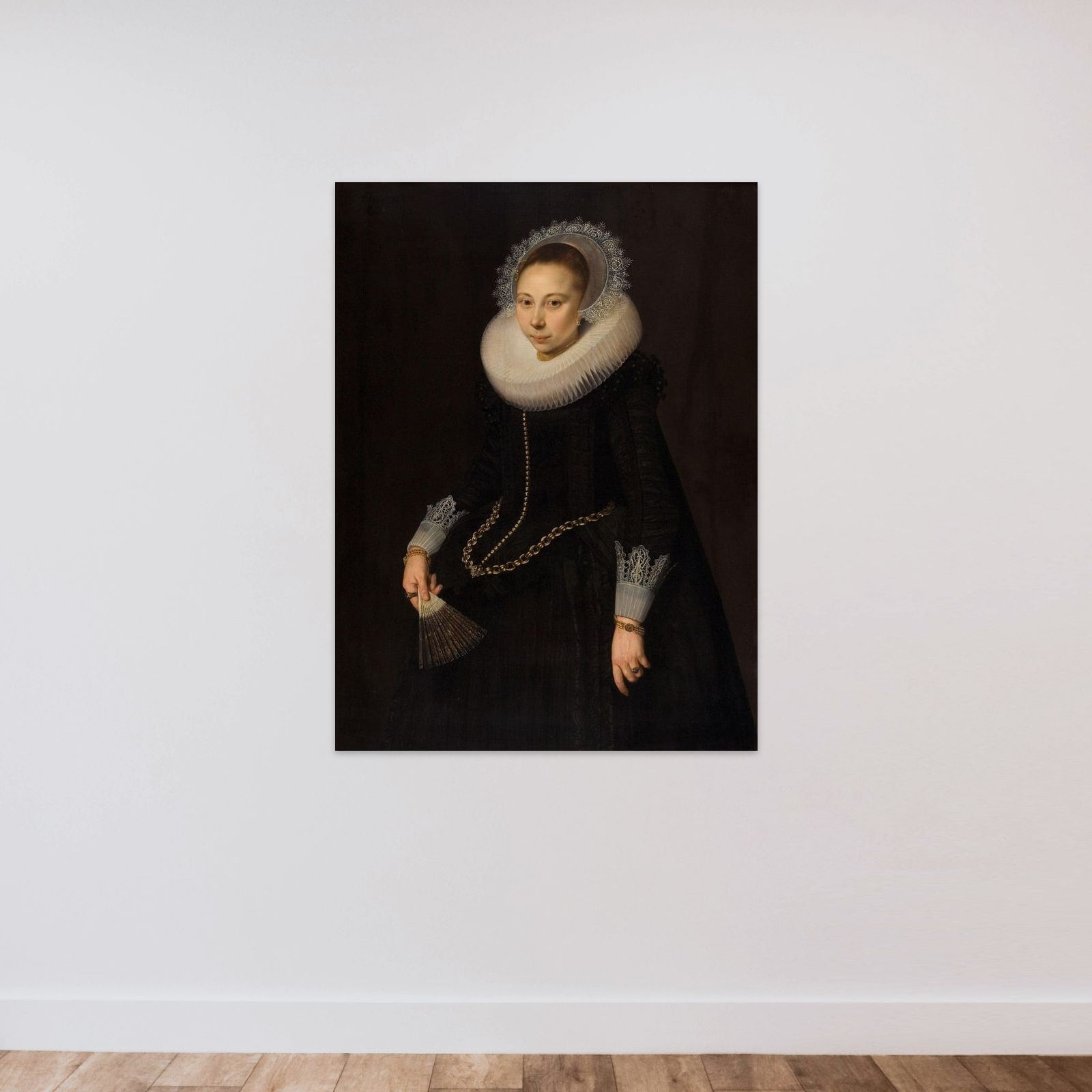 Portrait of Maria Overrijn van Schoterbosch (1599/1600-38) unframed — shown to scale