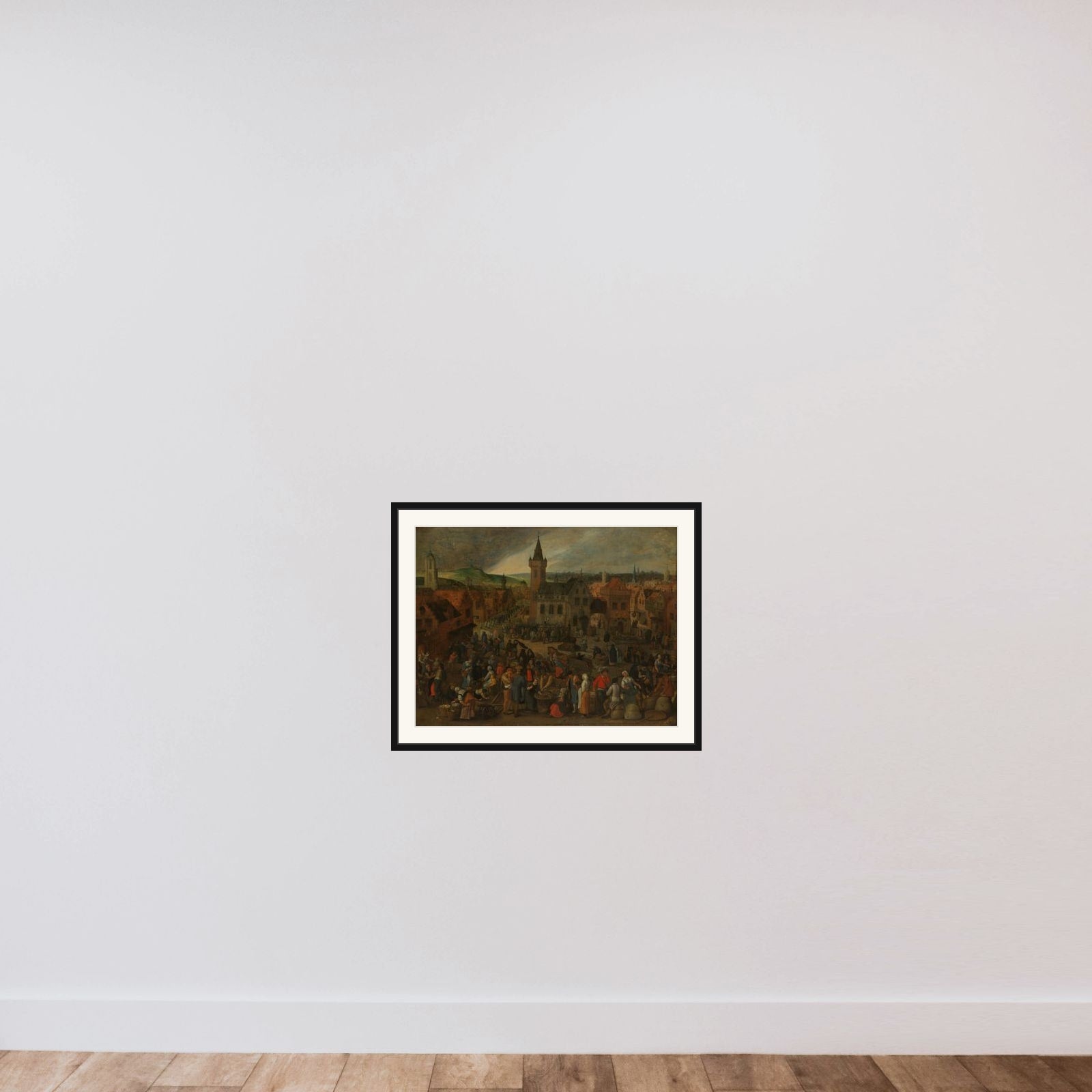 Market Day in a Flemish Town framed — shown to scale