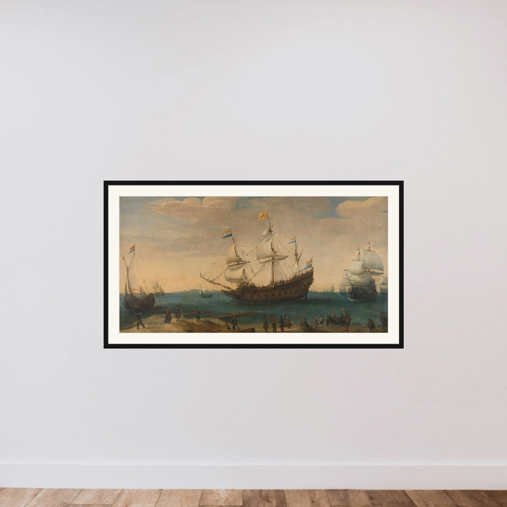 East Indiamen off a Coast framed — shown to scale