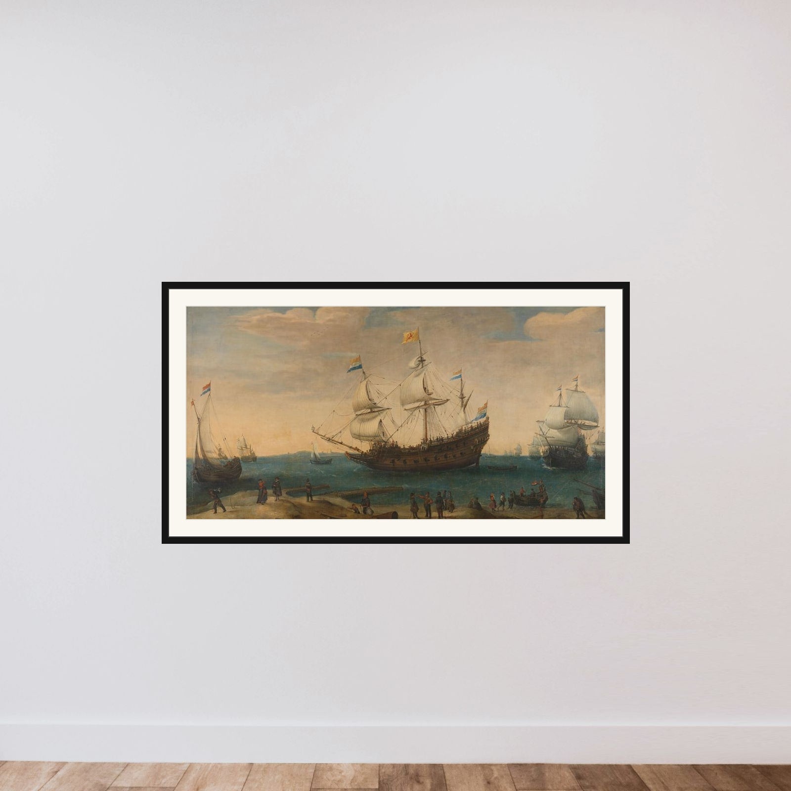 East Indiamen off a Coast framed — shown to scale