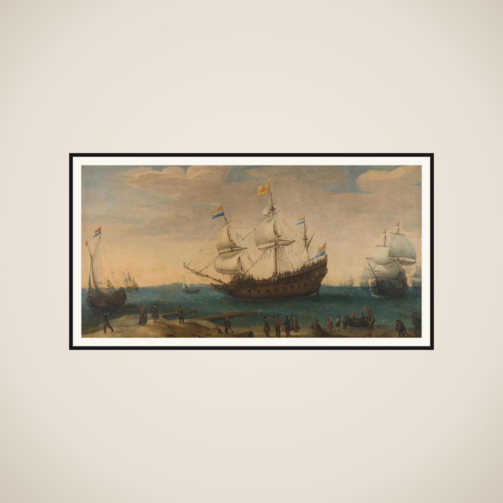 East Indiamen off a Coast framed
