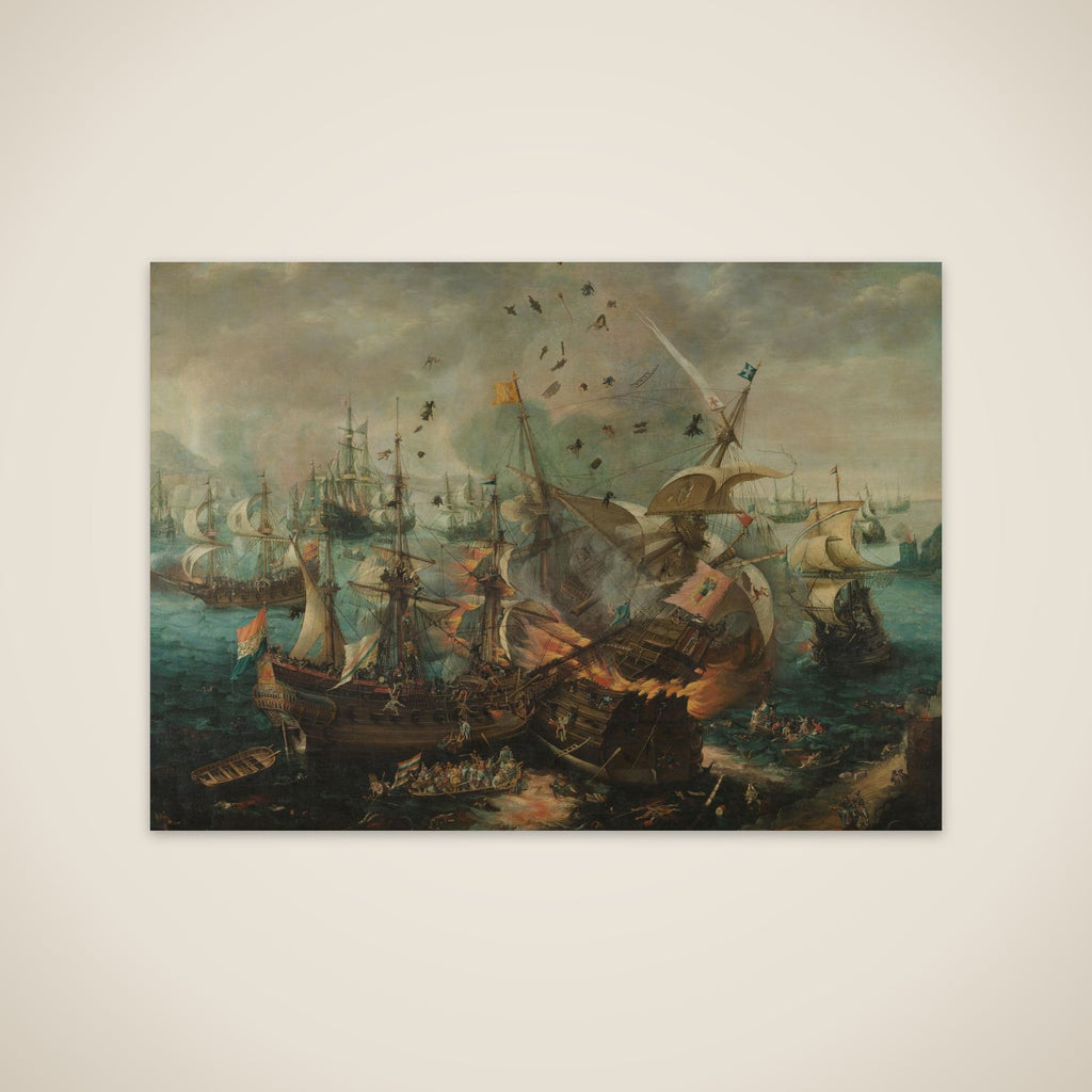 The Explosion of the Spanish Flagship during the Battle of Gibraltar, 25 April 1607 unframed print