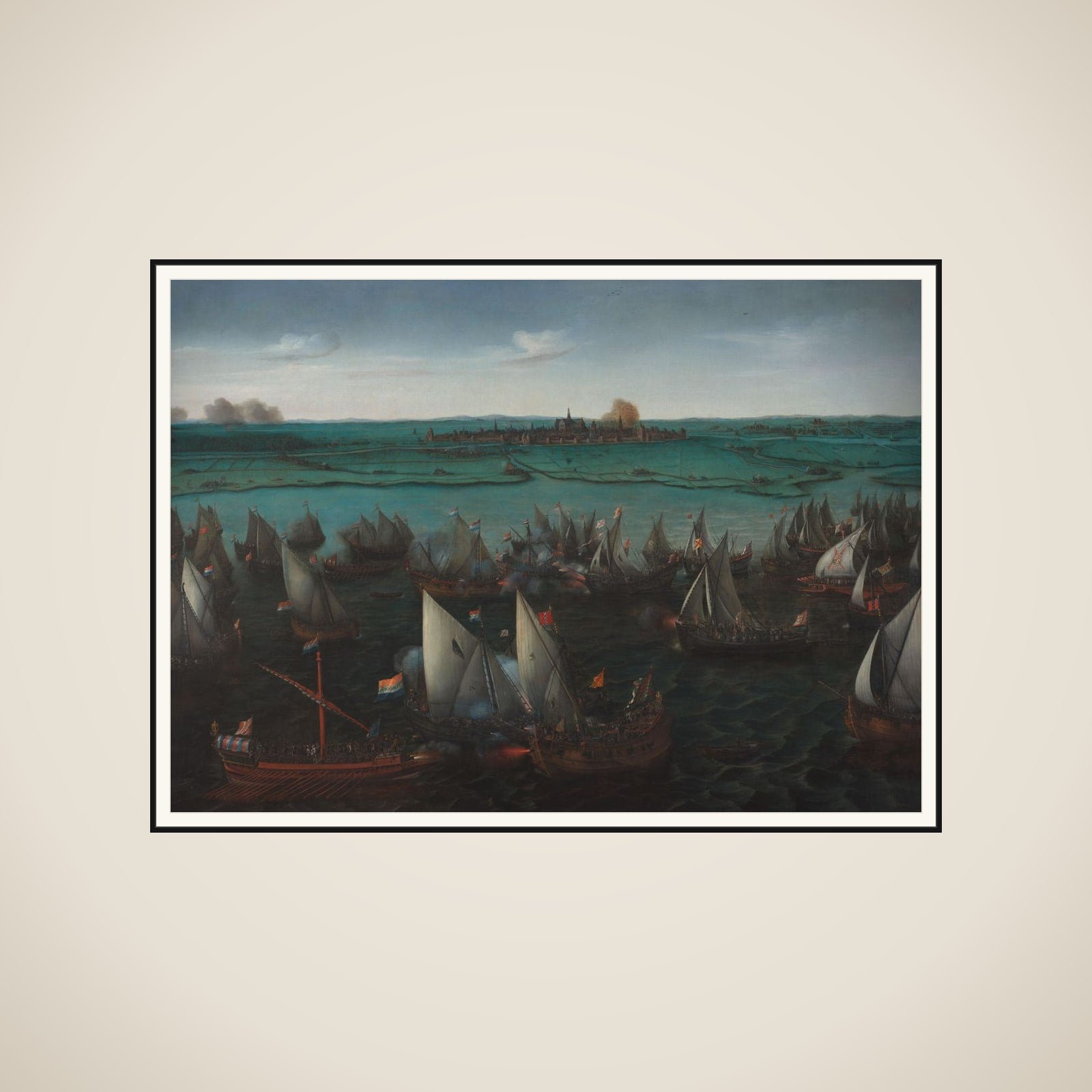 Battle between Dutch and Spanish Ships on the Haarlemmermeer, 26 May 1573 framed