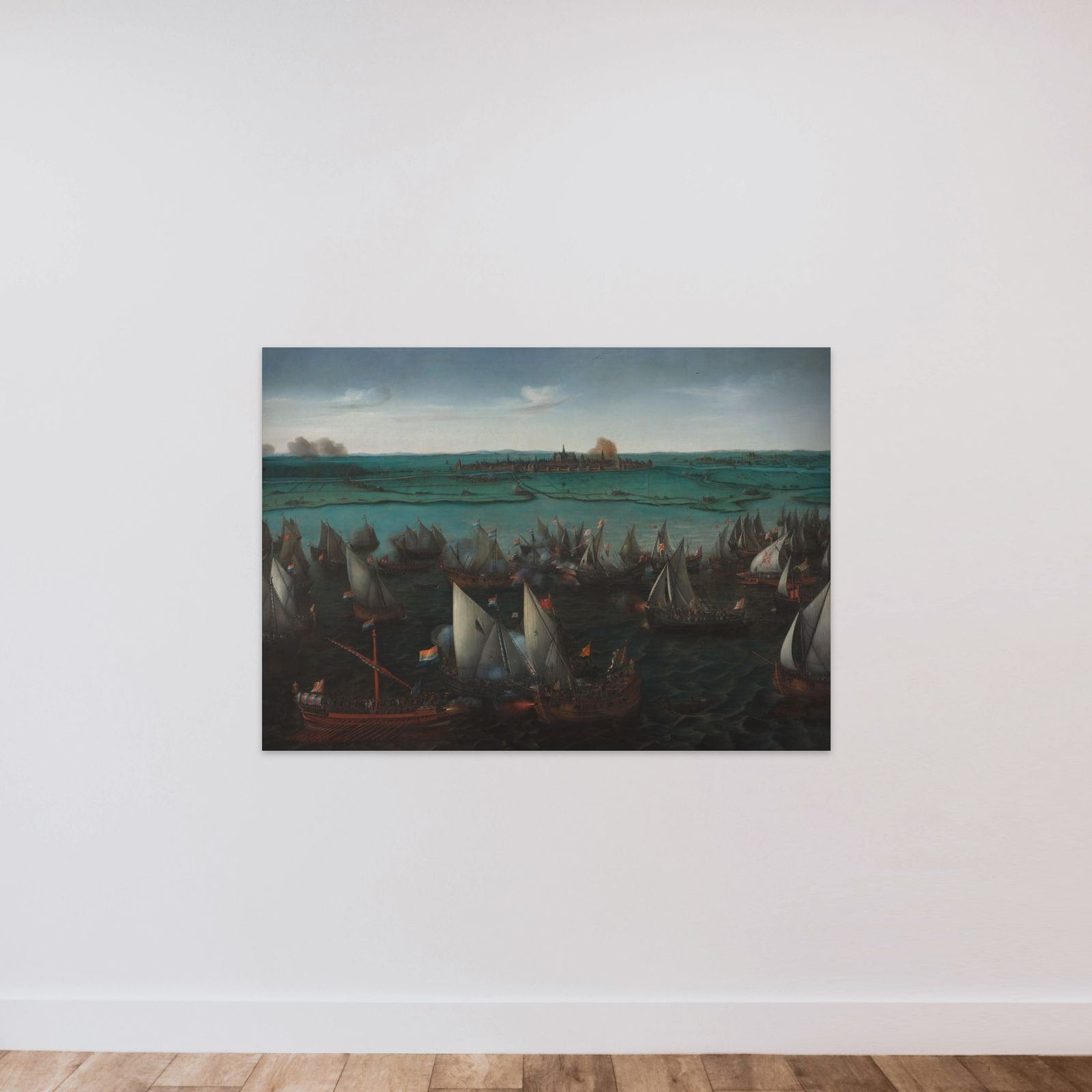 Battle between Dutch and Spanish Ships on the Haarlemmermeer, 26 May 1573 unframed — shown to scale