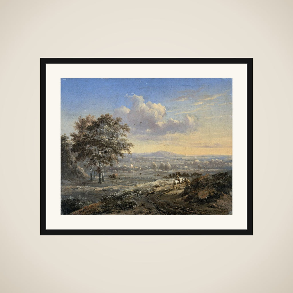 Hilly Landscape with a Rider on a Country Road framed
