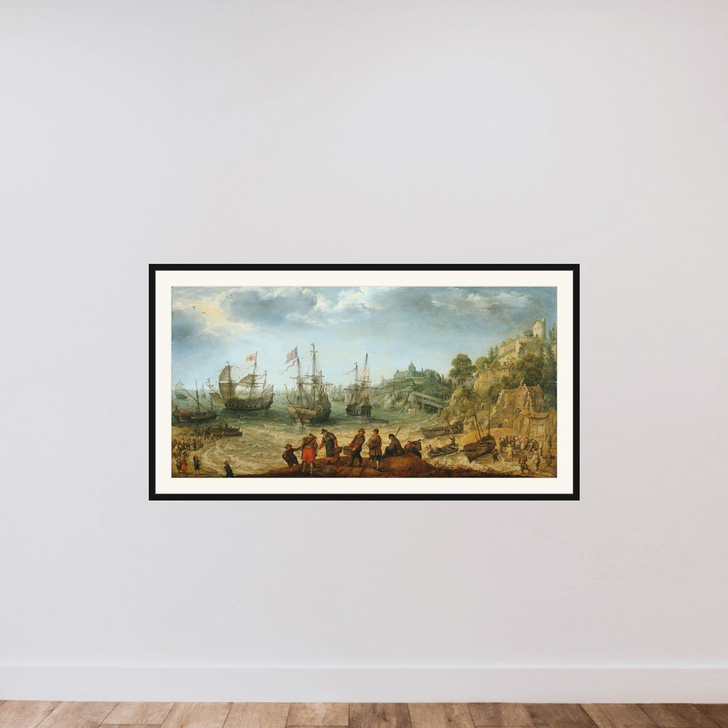 Ships off a Rocky Coast framed — shown to scale