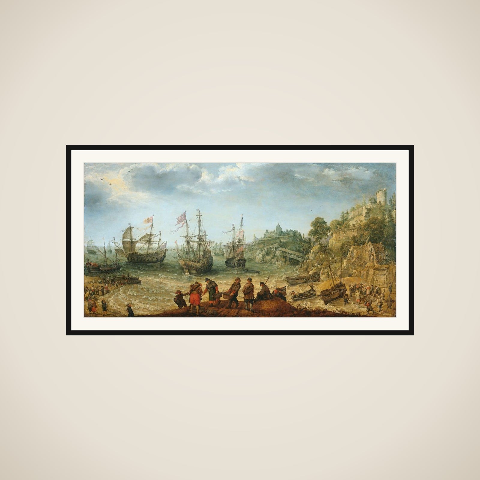 Ships off a Rocky Coast framed