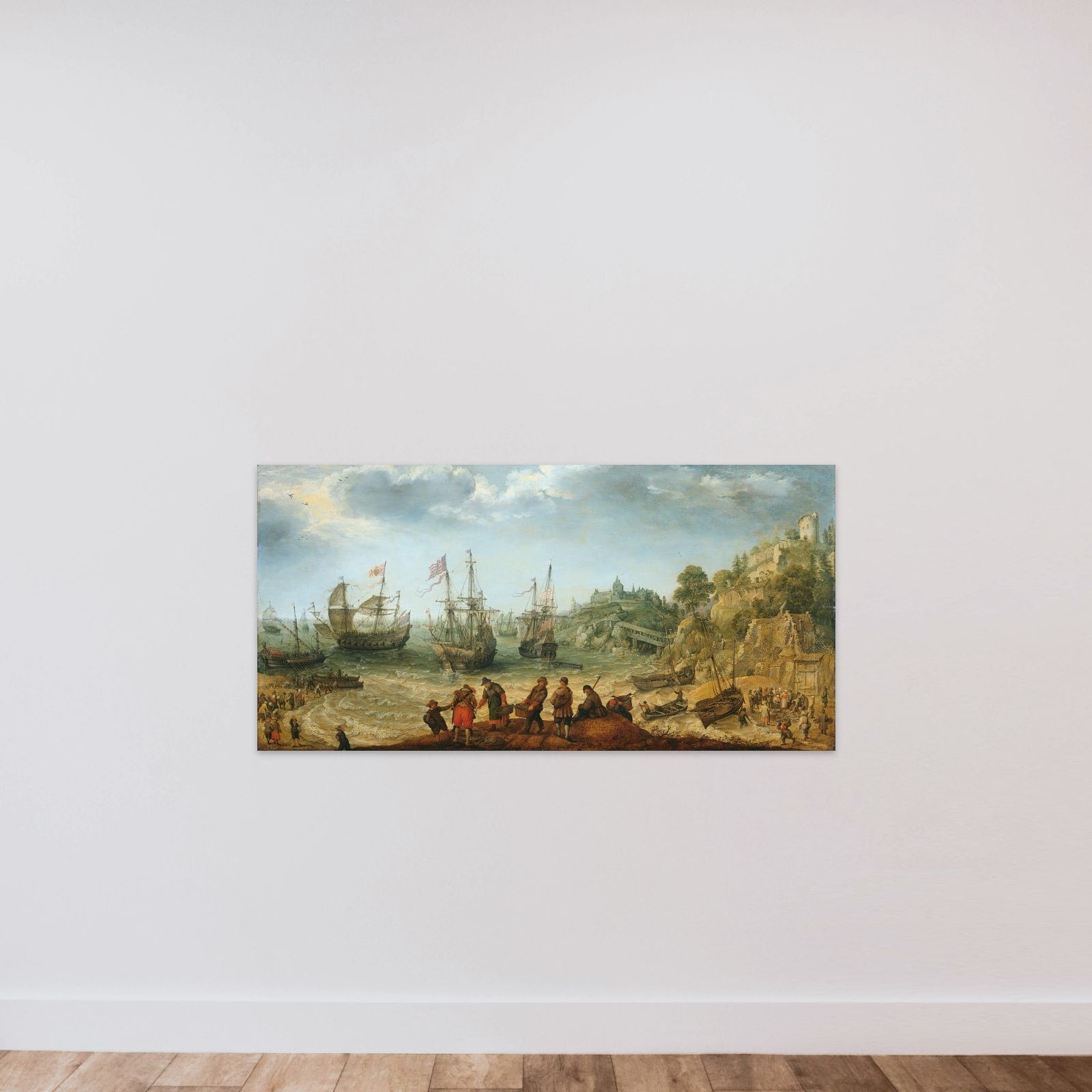 Ships off a Rocky Coast unframed — shown to scale