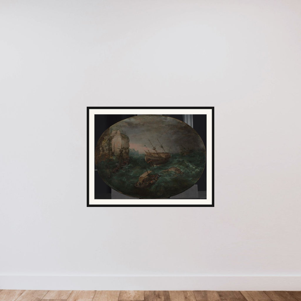 Shipwreck off a Rocky Coast framed — shown to scale