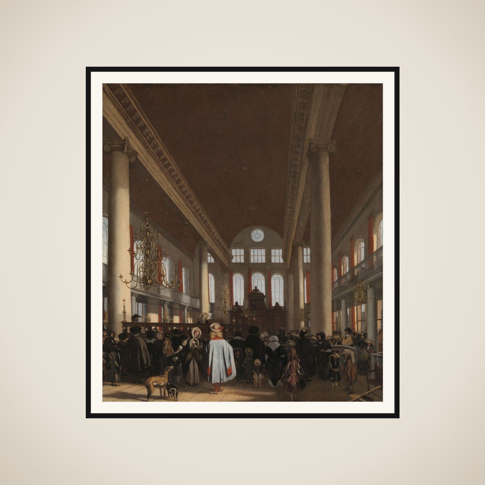 Interior of the Portuguese Synagogue in Amsterdam framed