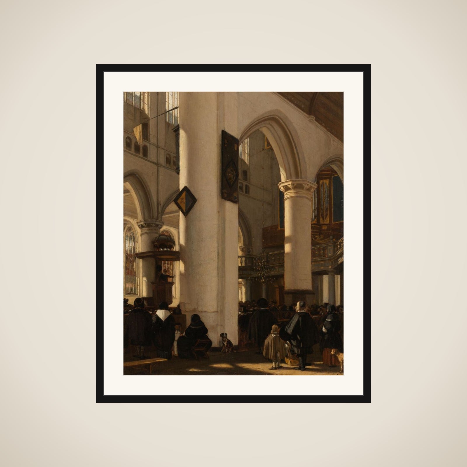 Interior of a Protestant, Gothic Church during a Service framed