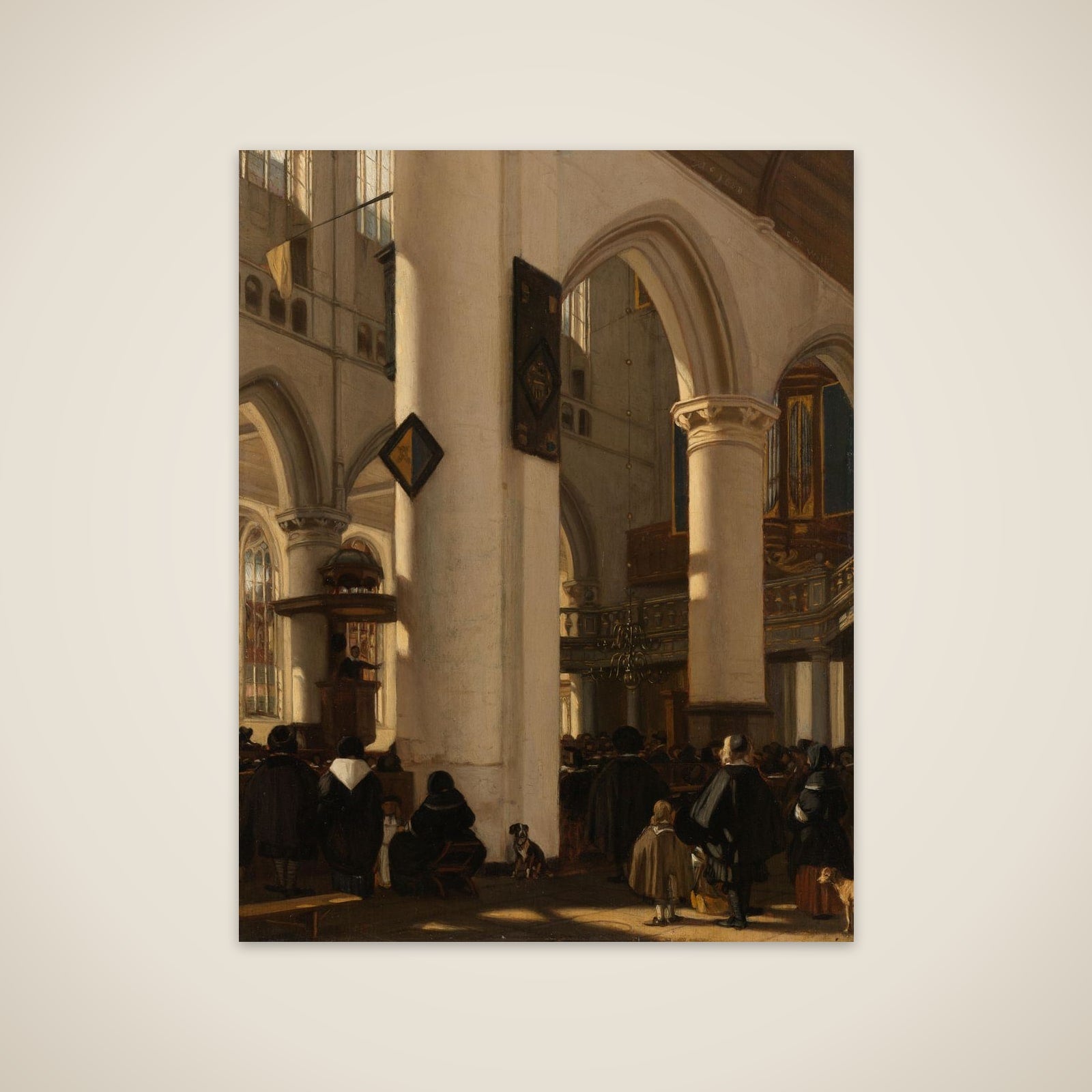 Interior of a Protestant, Gothic Church during a Service unframed print