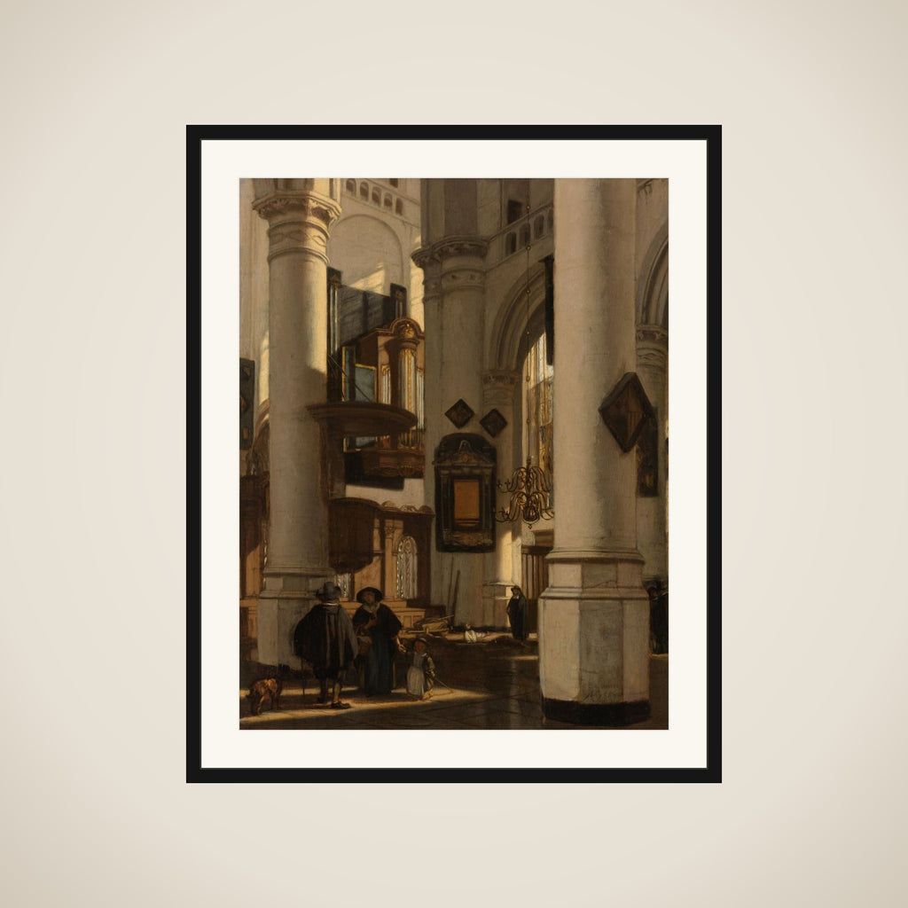 Interior of a Protestant, Gothic Church, with a Gravedigger in the Choir framed