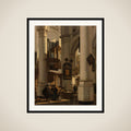 Interior of a Protestant, Gothic Church, with a Gravedigger in the Choir framed