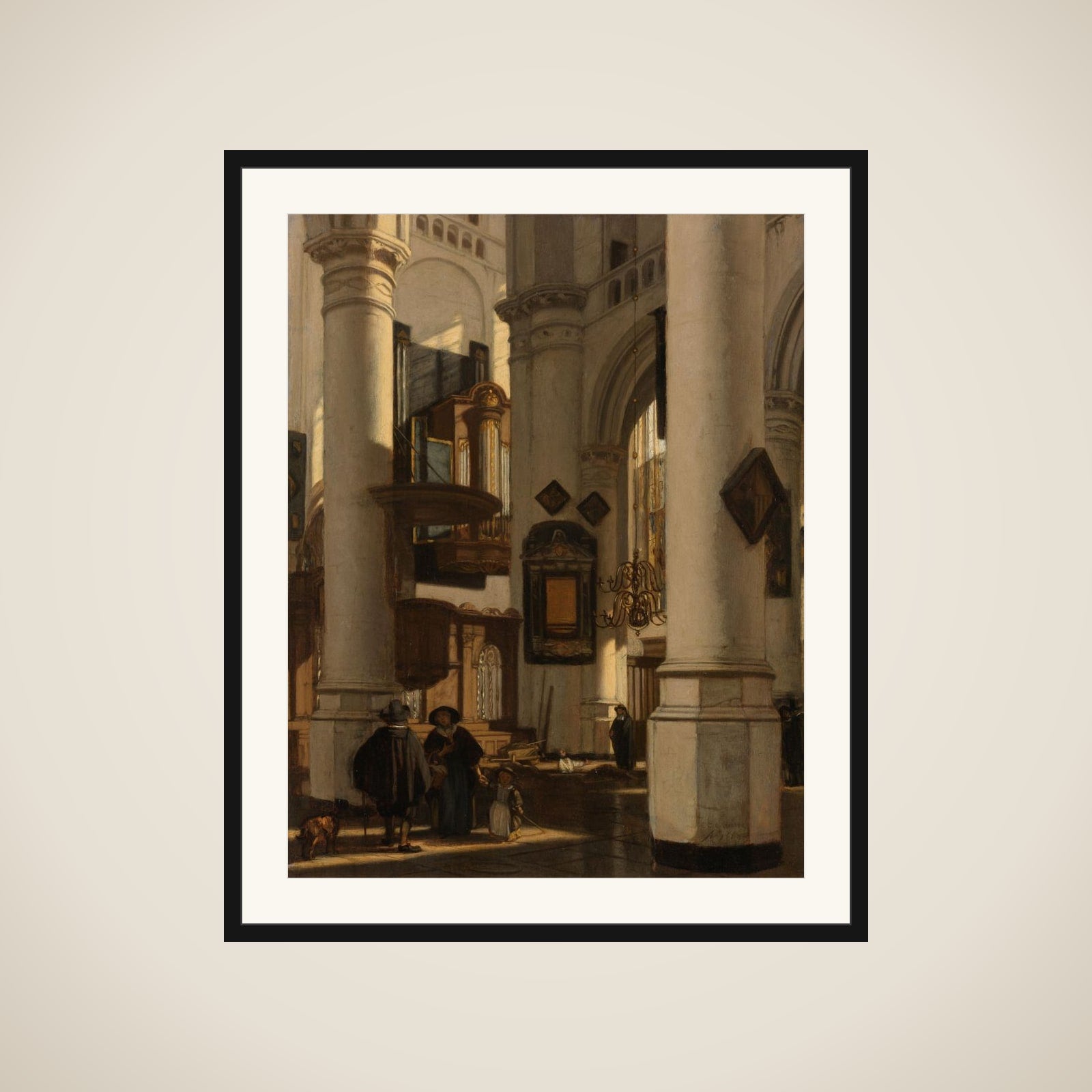 Interior of a Protestant, Gothic Church, with a Gravedigger in the Choir framed