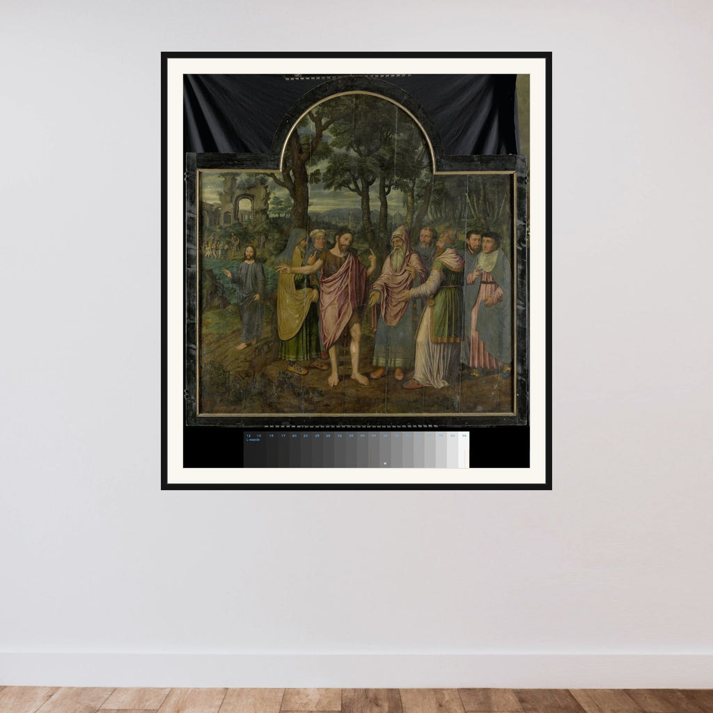Triptych with Scenes from the Life of St John the Baptist framed — shown to scale