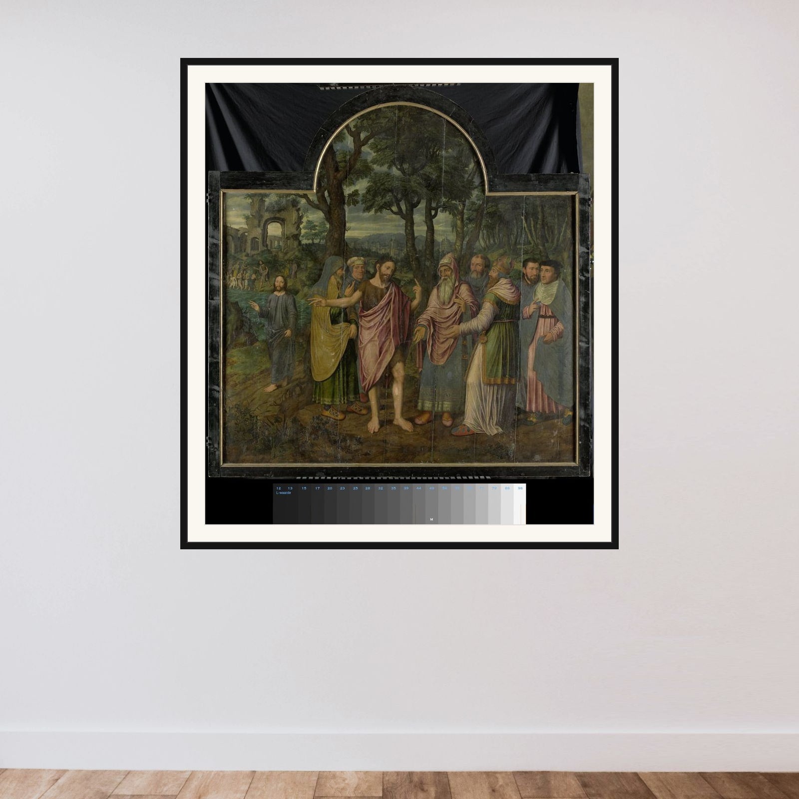 Triptych with Scenes from the Life of St John the Baptist framed — shown to scale
