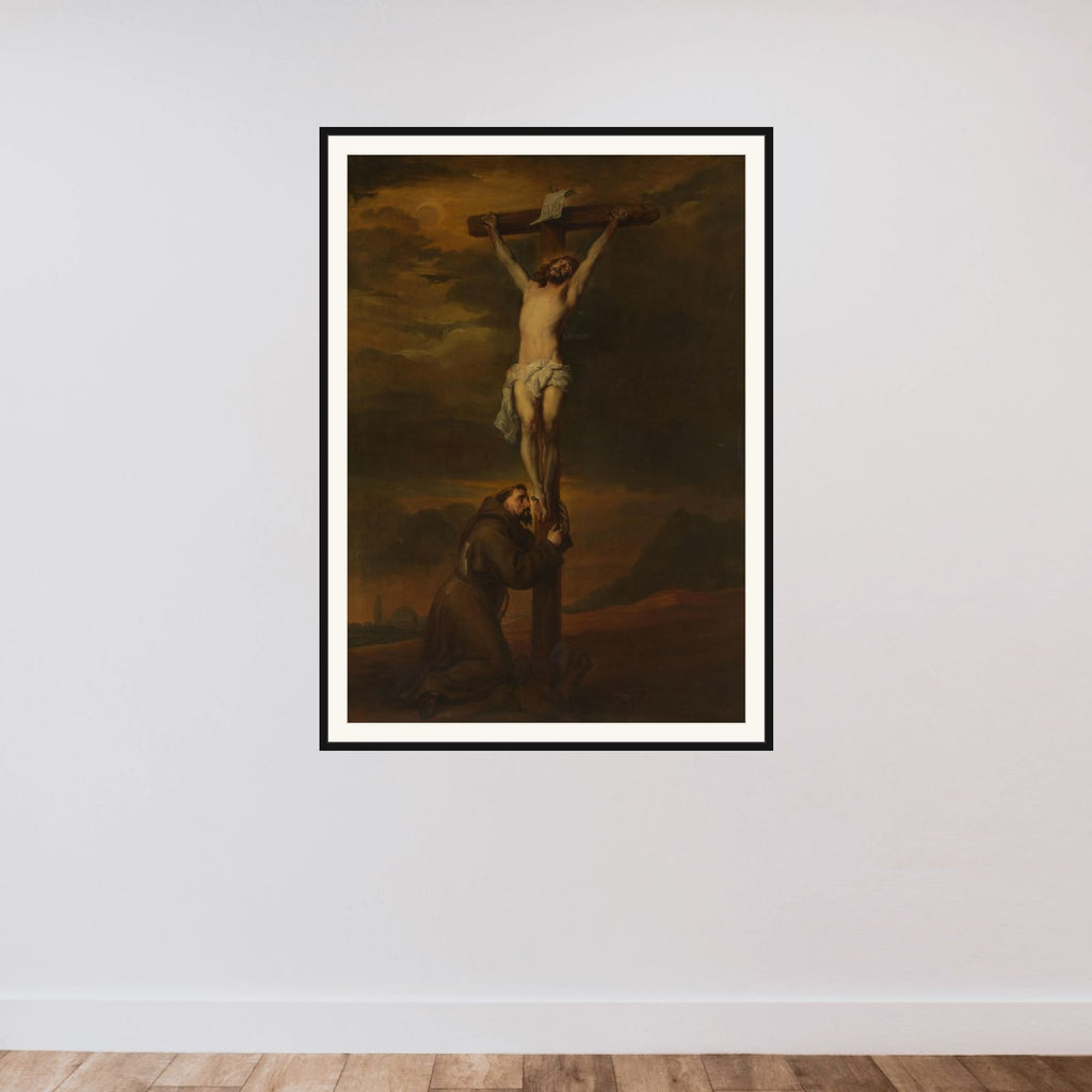 St Francis Lamenting at the Foot of the Cross framed — shown to scale