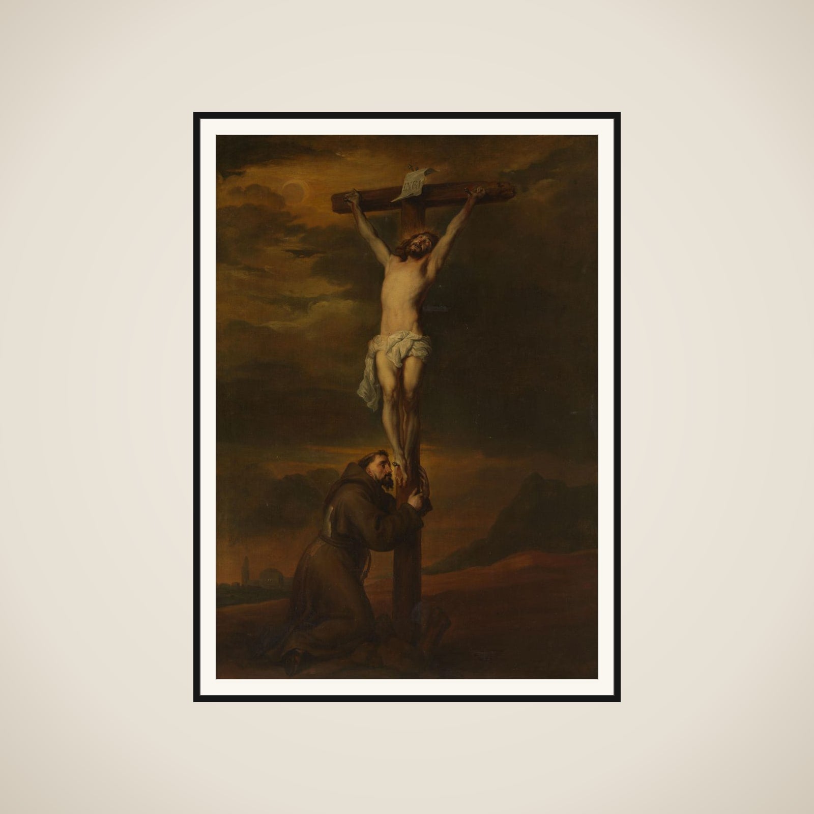 St Francis Lamenting at the Foot of the Cross framed