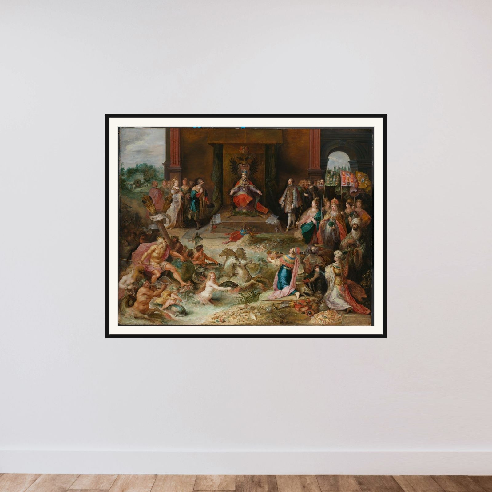Allegory on the Abdication of Emperor Charles v in Brussels framed — shown to scale