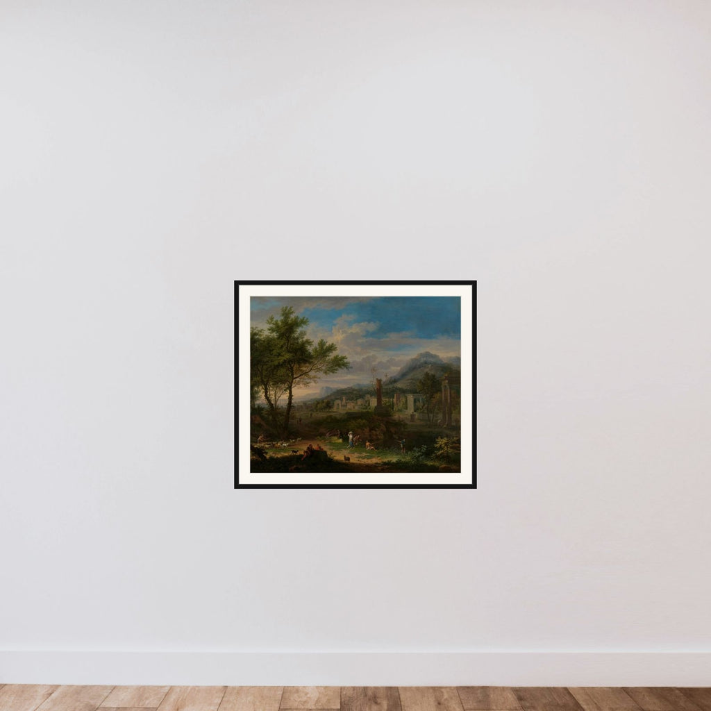 Arcadian Landscape with Fishermen framed — shown to scale