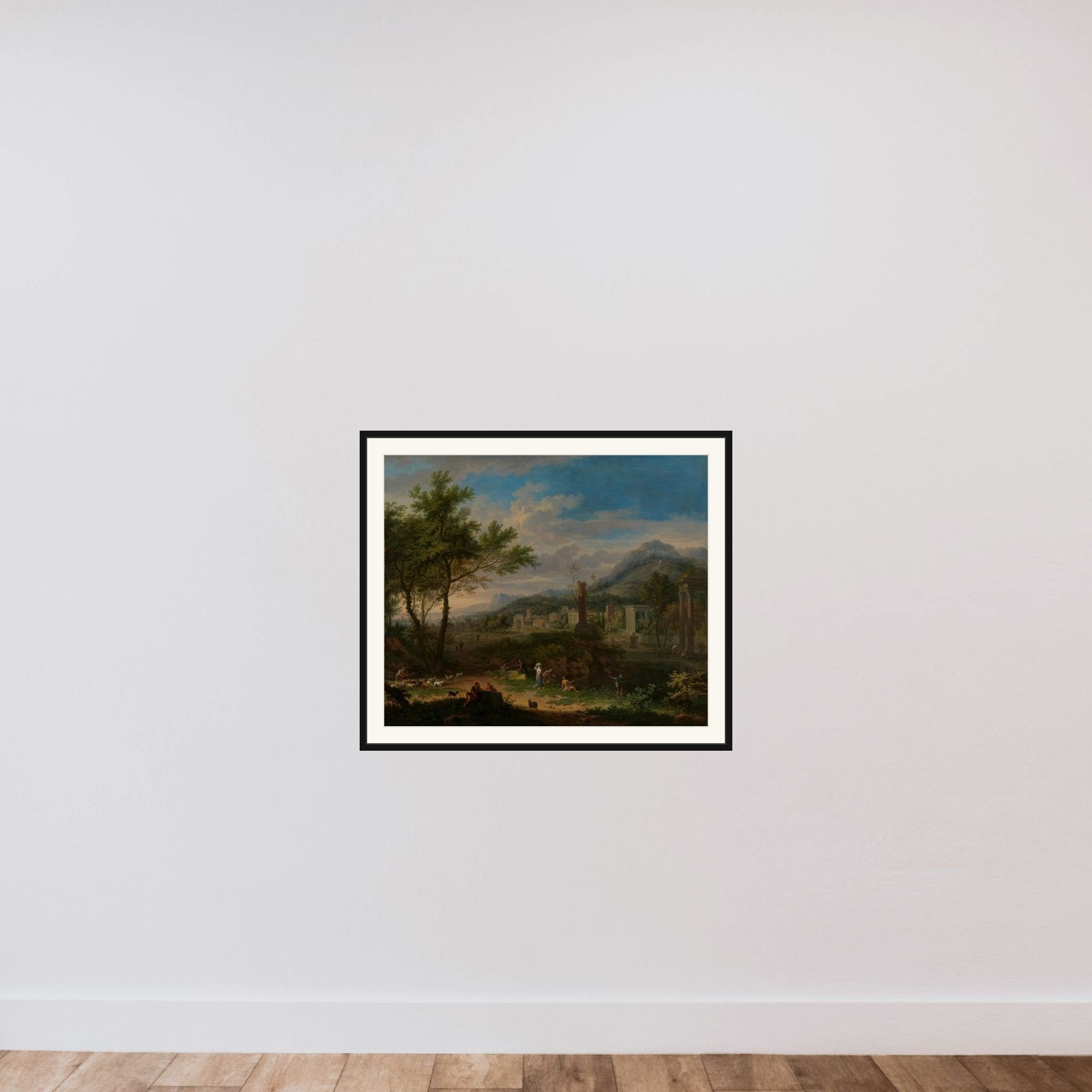 Arcadian Landscape with Fishermen framed — shown to scale