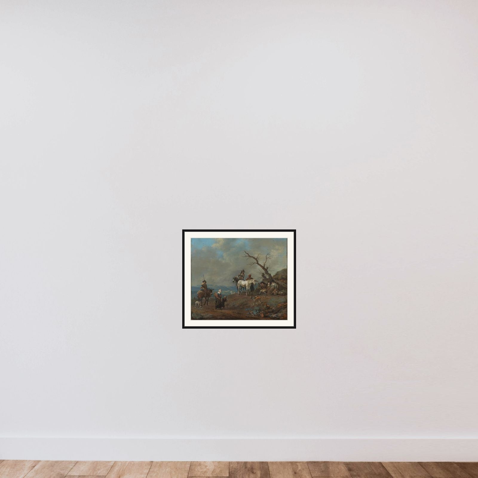 Country Road with Hunter and Peasants framed — shown to scale