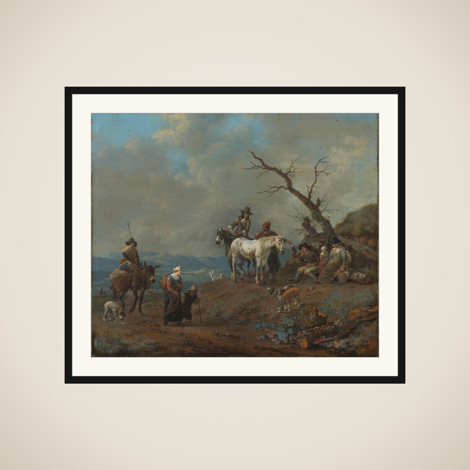 Country Road with Hunter and Peasants framed