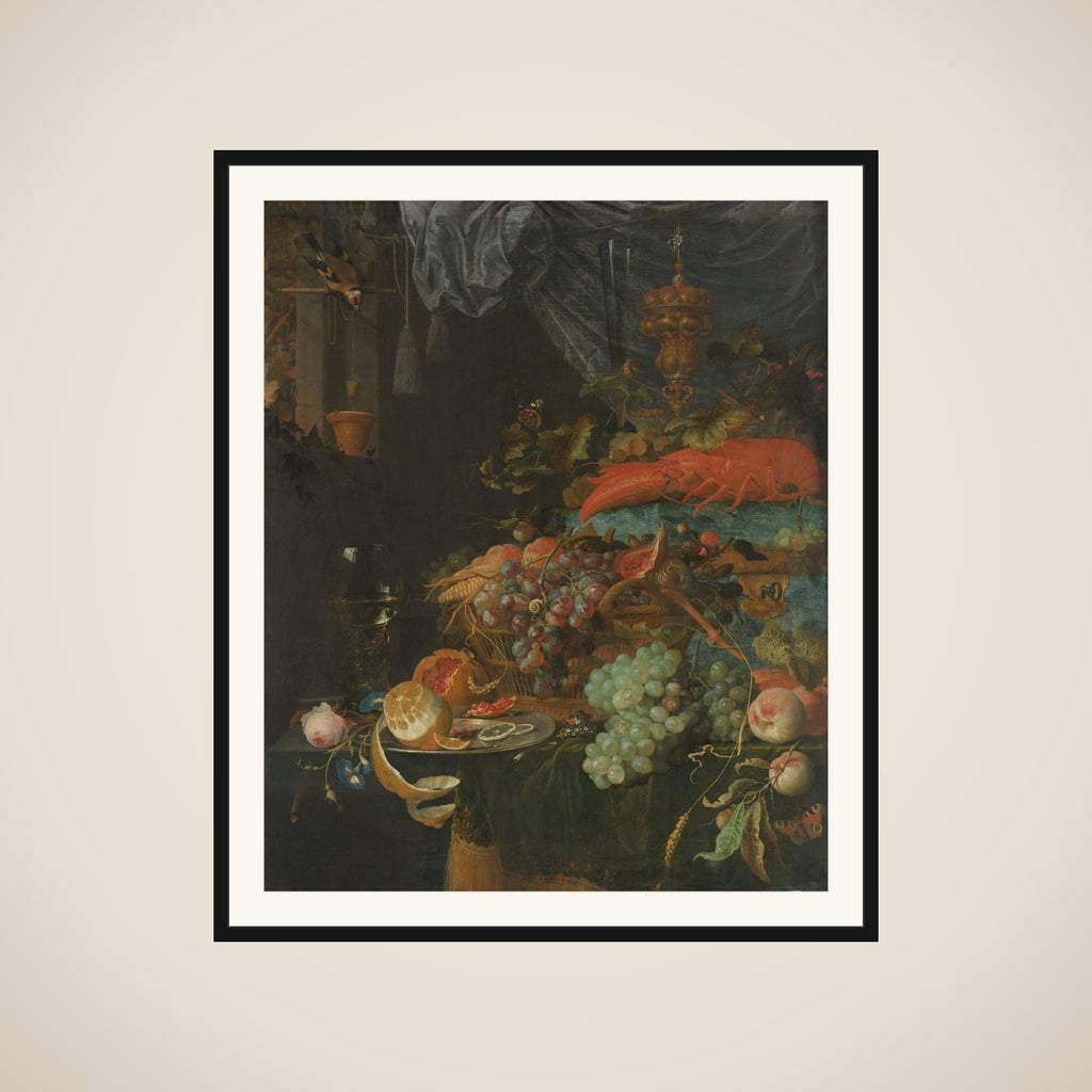 Still Life with Fruit and a Goldfinch framed