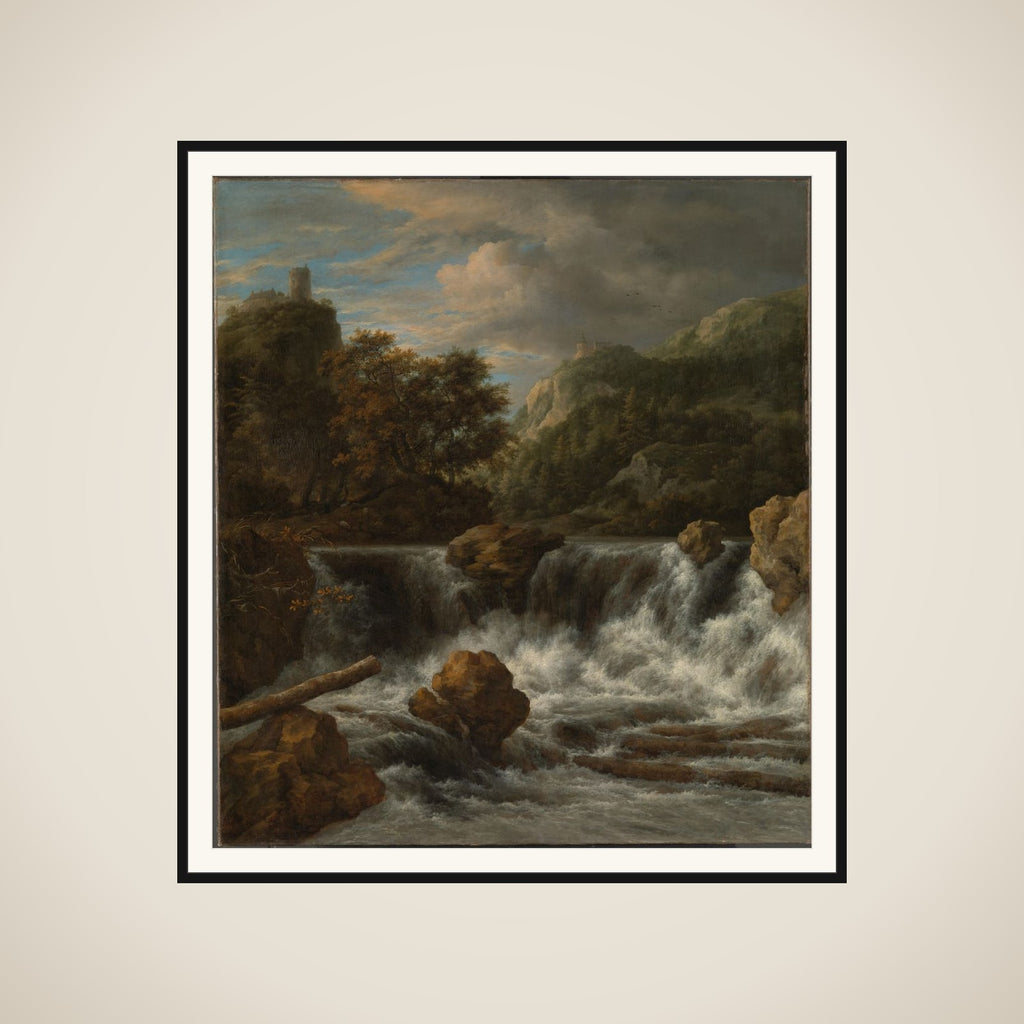 Mountainous Landscape with Waterfall framed