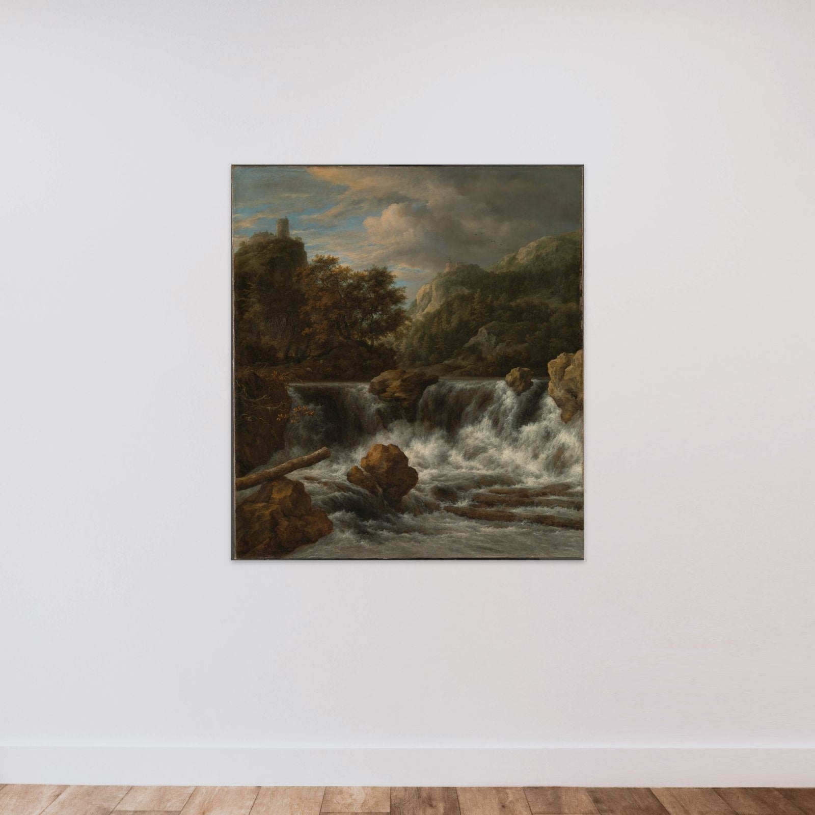 Mountainous Landscape with Waterfall unframed — shown to scale