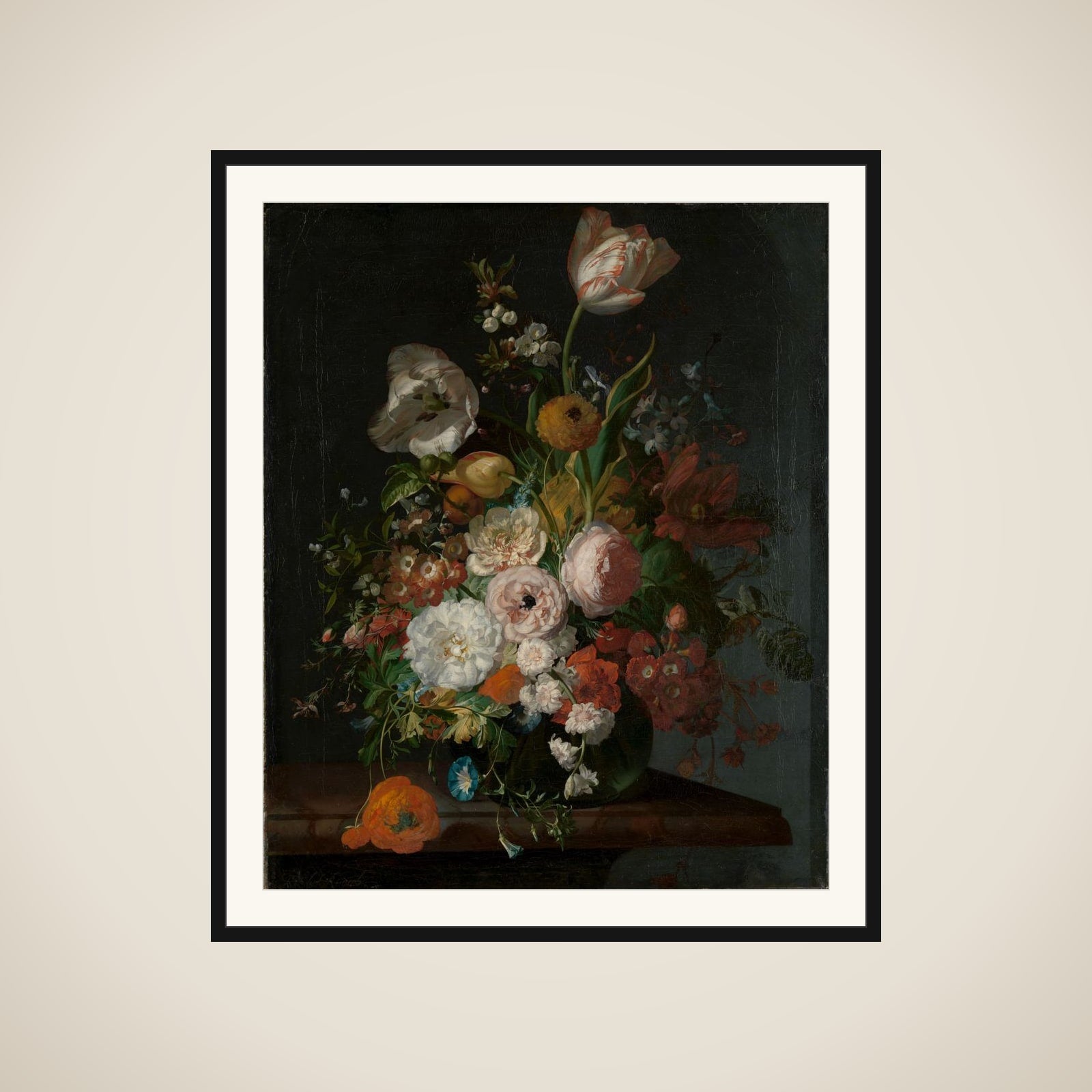 Still Life with Flowers in a Glass Vase framed