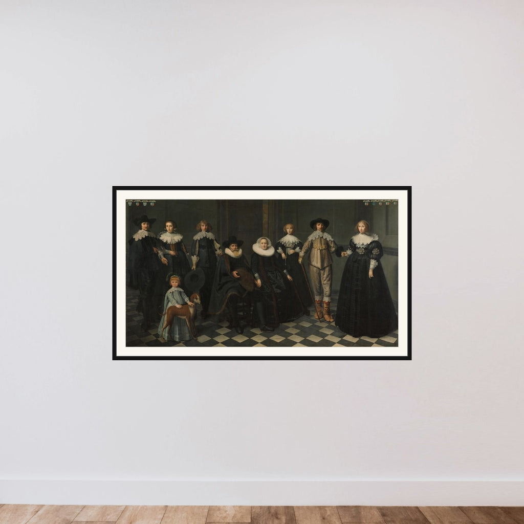 Portrait of the Family of Dirck Jacobsz Bas (1569-1637), Burgomaster of Amsterdam, and Margriet Snoeck (1588-1645) framed — shown to scale