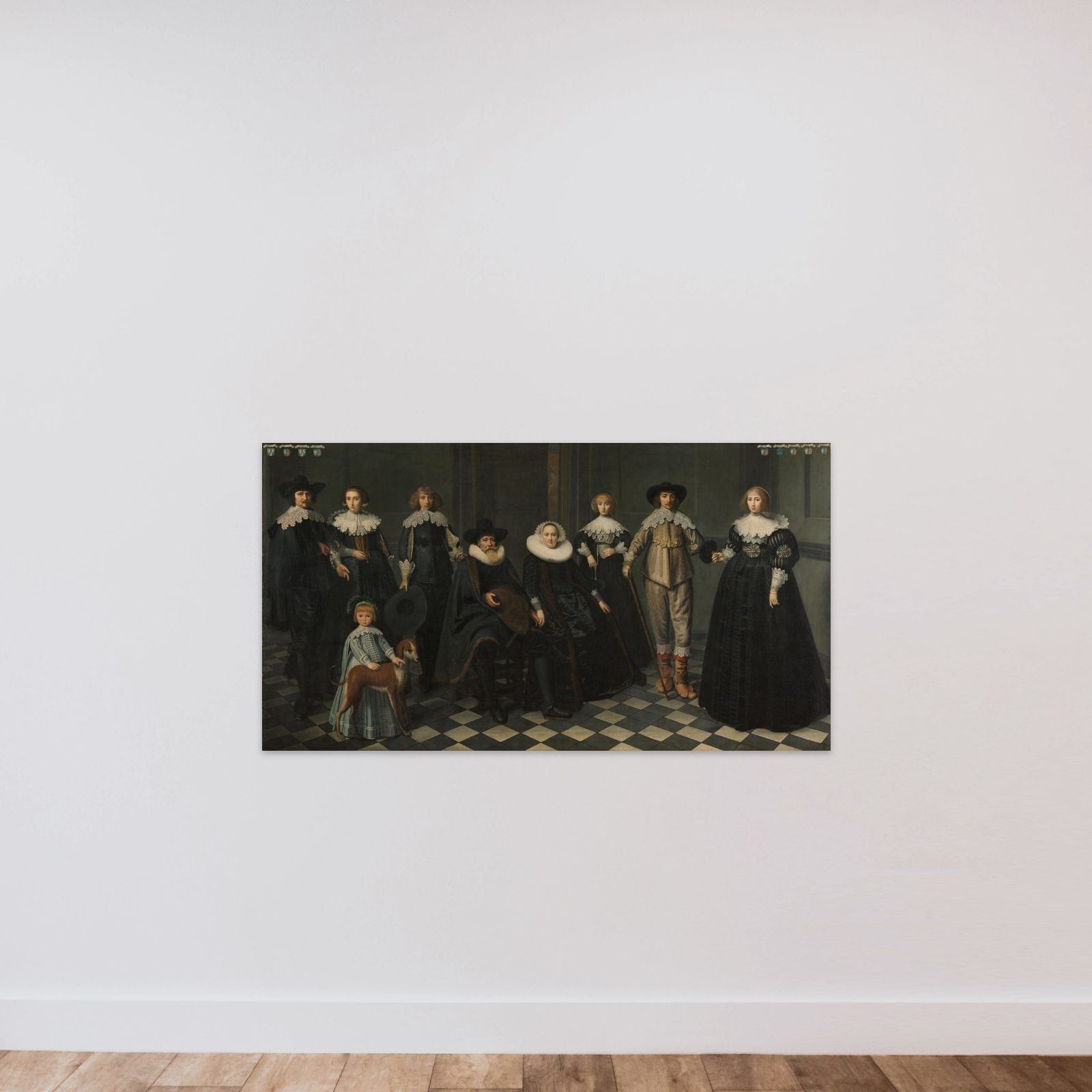 Portrait of the Family of Dirck Jacobsz Bas (1569-1637), Burgomaster of Amsterdam, and Margriet Snoeck (1588-1645) unframed — shown to scale