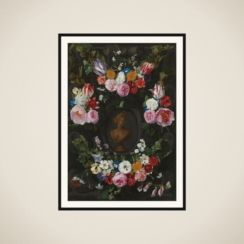 Cartouche Decorated with Swags and Sprays of Flowers framed