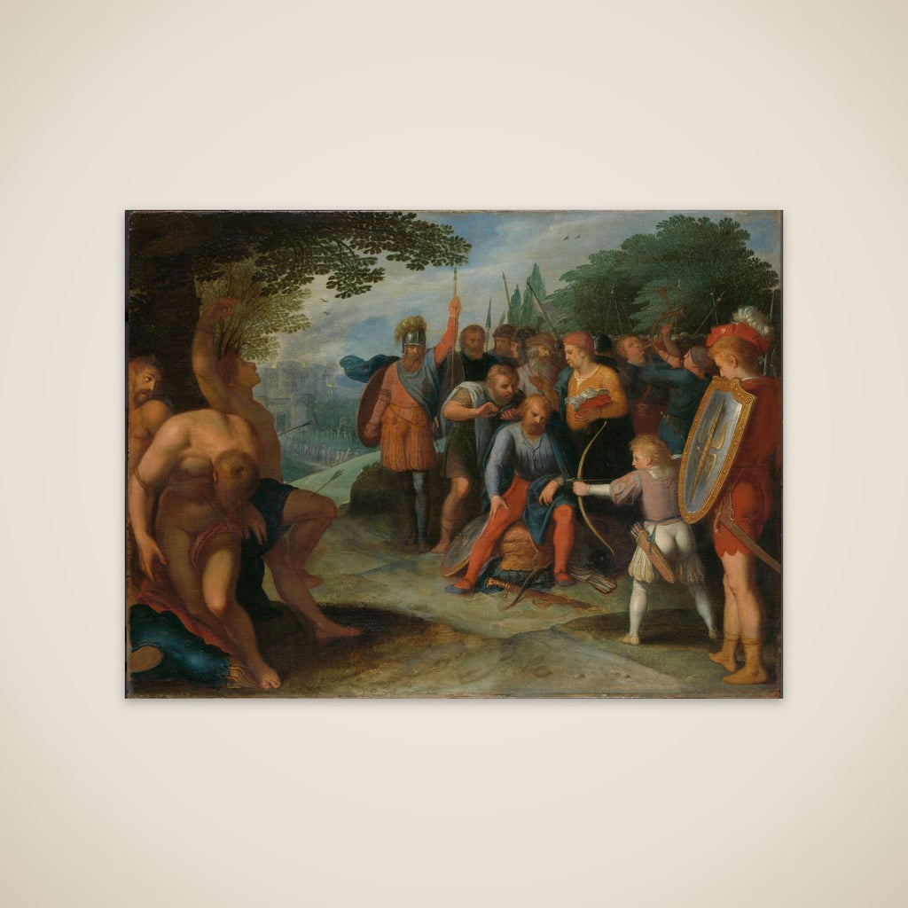 "After the Fall of Vetera Castra Claudius Civilis has his hair cut while his son shoots some prisoners unframed print