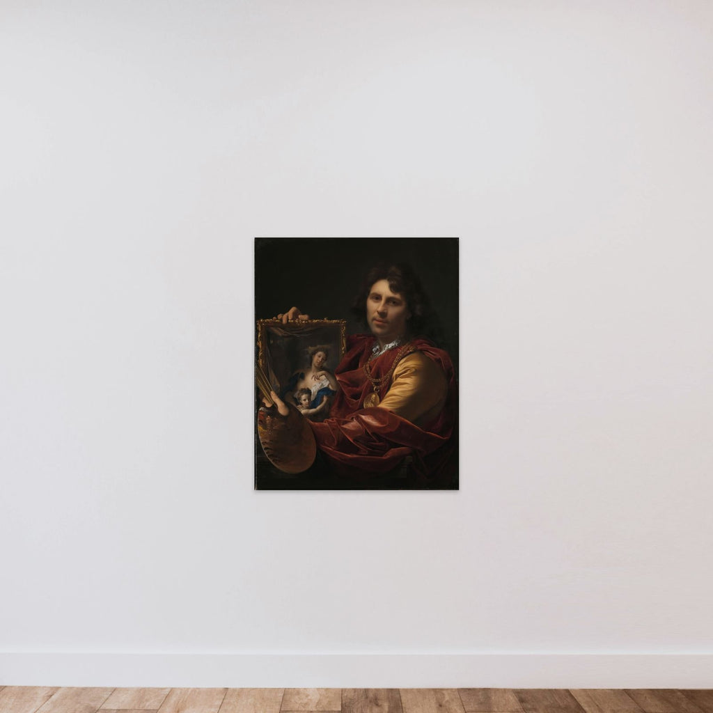 Self-portrait with the Portrait of his Wife, Margaretha van Rees, and their Daughter Maria unframed — shown to scale