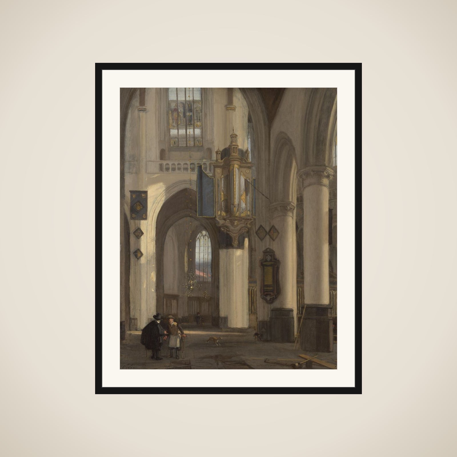 Interior of a Protestant Gothic Church with Motifs from the Oude and Nieuwe Kerk in Amsterdam framed