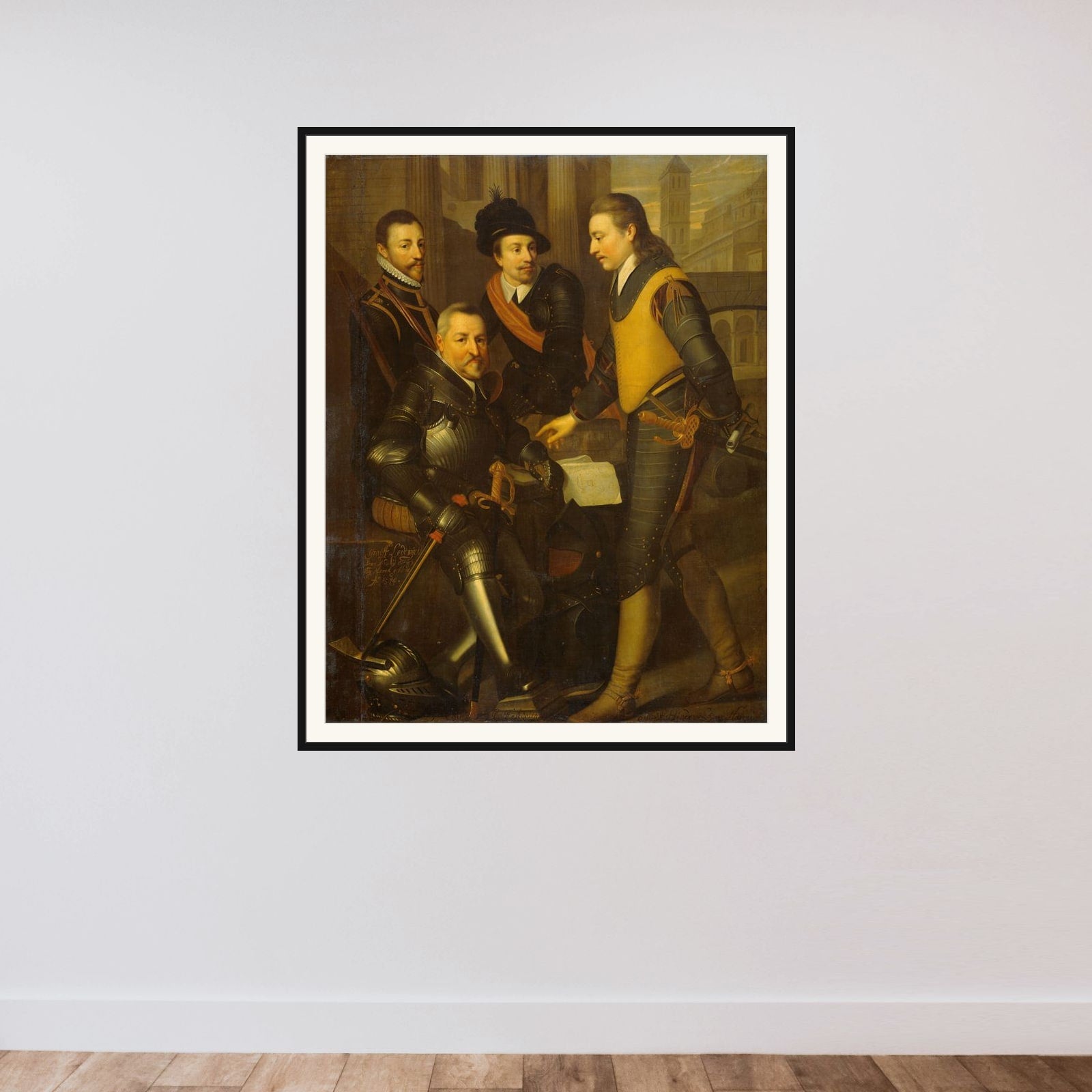 Group Portrait of the Four Brothers of William I, Prince of Orange: Jan (1535-1606), Hendrik (1550-74), Adolf (1540-68) and Lodewijk (1538-74), Counts of Nassau framed — shown to scale