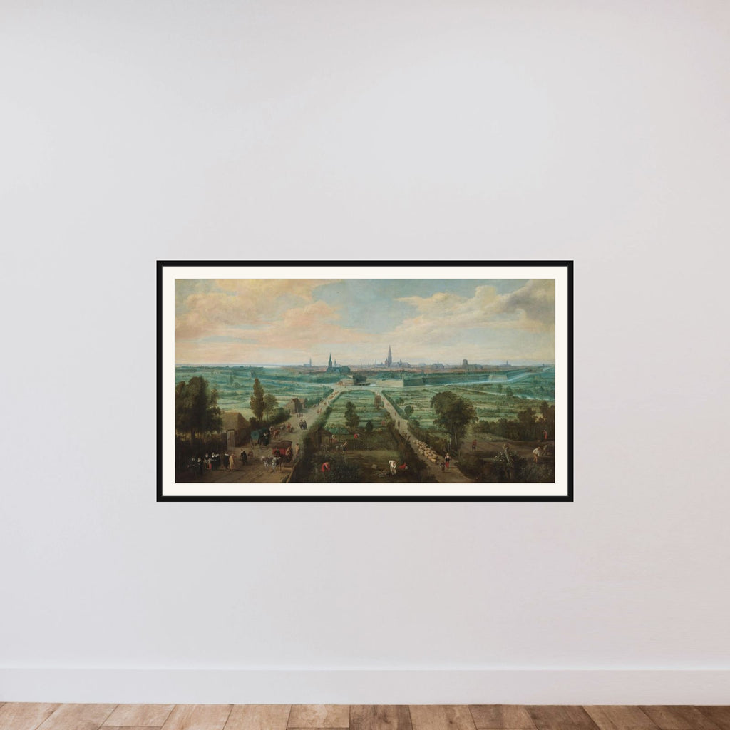 Panoramic View of Antwerp from the East framed — shown to scale